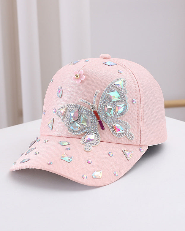 Colorful Glass Rhinestone Butterfly Baseball Cap