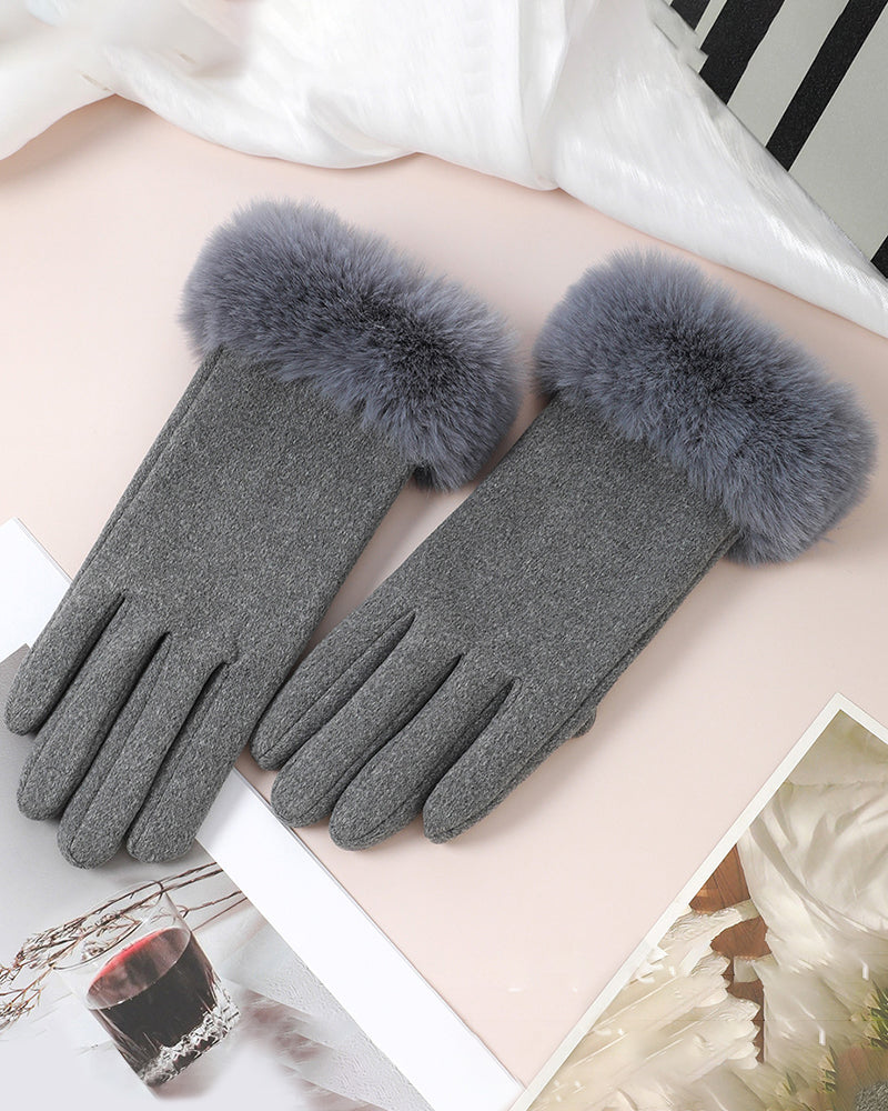 Light Plate With Large Fur Mouth Warm Gloves Thickened Cold-proof Outdoor Windproof Heat Storage Touch Screen Gloves