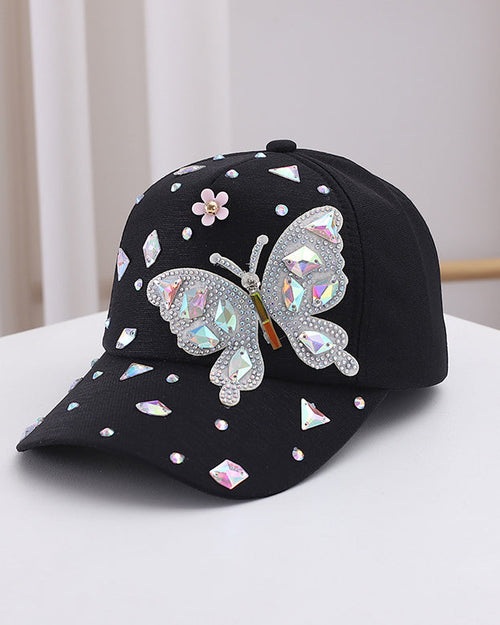Colorful Glass Rhinestone Butterfly Baseball Cap