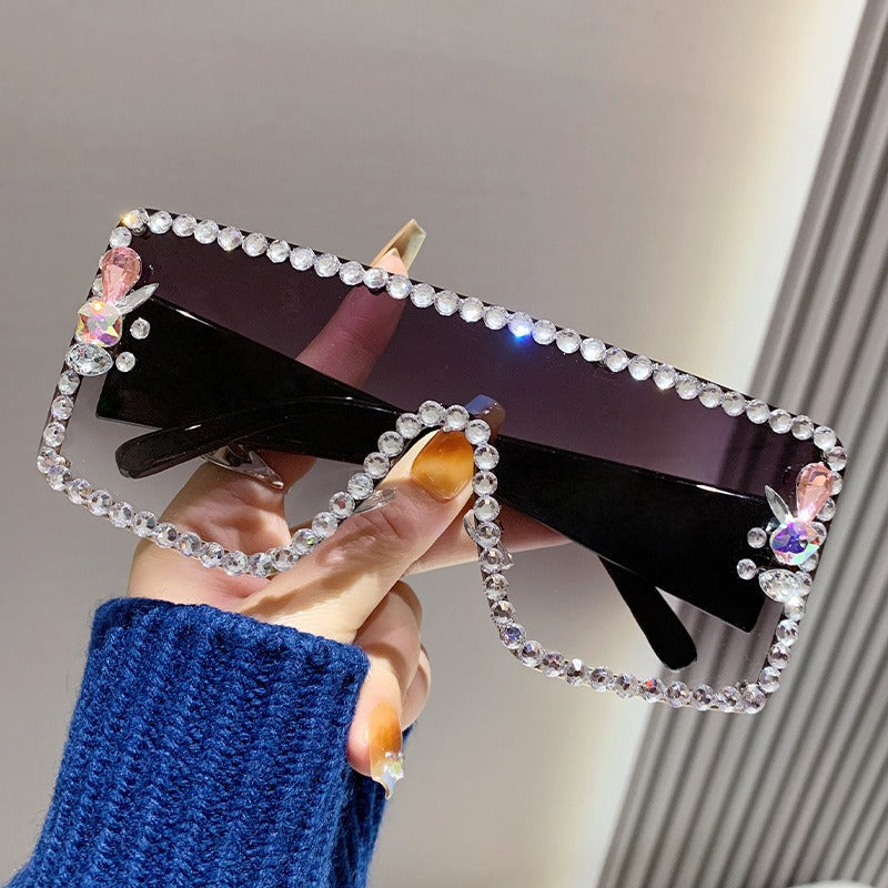 UV-Protective Oversized Diamond-Accented Sunglasses