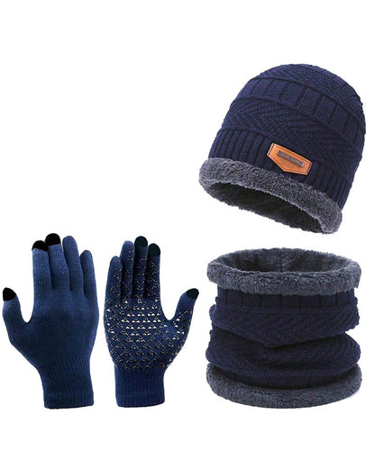 Thickened Knitted Hat Wool Gloves Scarf Hat Plus Velvet Three-piece Set