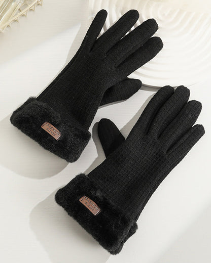 Waffle Knit Fleece-Lined Cold-Resistant Touchscreen Gloves
