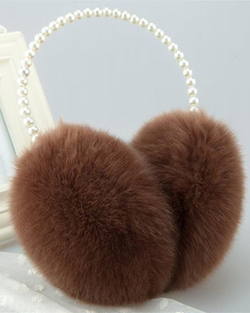 Pearl-Embellished Rabbit Fur Thickened Insulated Earmuffs