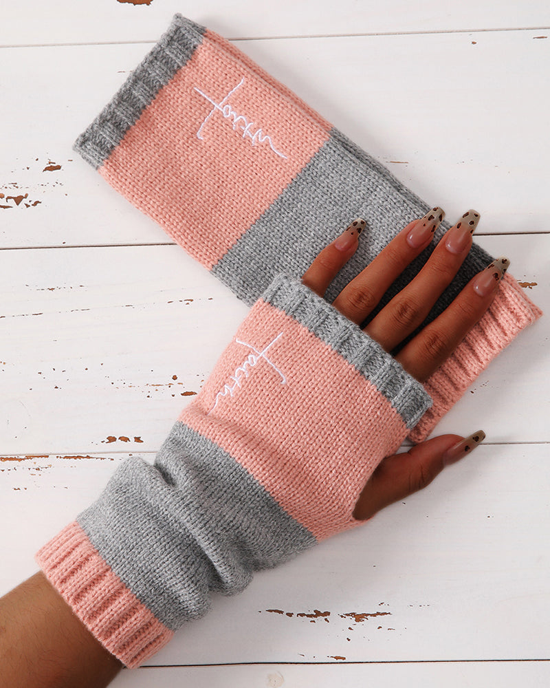 Winter Women's Knitted Gloves Fashion Warm Stitching Embroidered Gloves Women