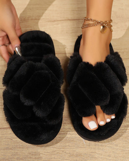 Square Fuzzy Plush Thick Sole Fluffy Slippers