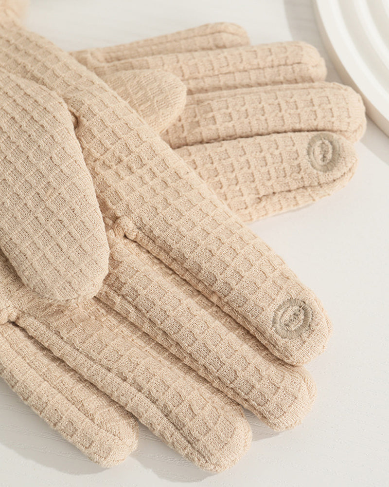 Waffle Knit Fleece-Lined Cold-Resistant Touchscreen Gloves