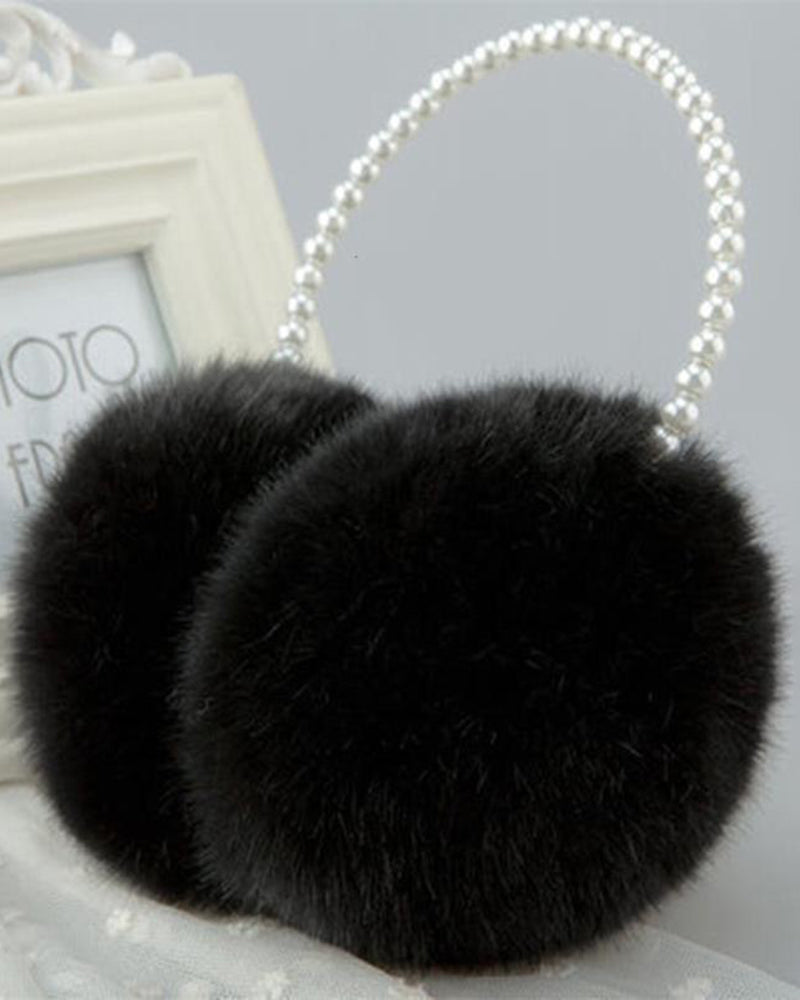 Pearl-Embellished Rabbit Fur Thickened Insulated Earmuffs