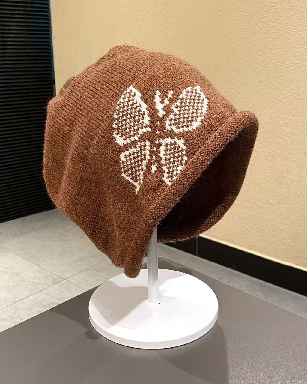 Butterfly Knit Ear Flap Full Coverage Slouchy Beanie