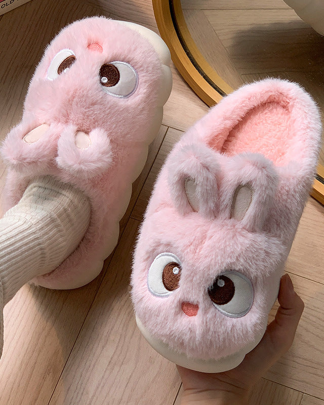Soft-Soled Non-Slip Fleece-Lined Fluffy Ear Thermal Slippers
