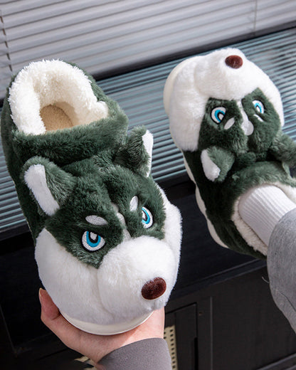 Plush Bag With Cute Husky Cartoon Home Cotton Slippers