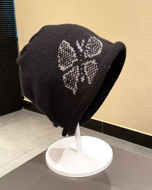 Butterfly Knit Ear Flap Full Coverage Slouchy Beanie