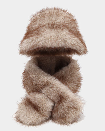 Solid Color Fluffy Plush Two-Piece Set: Scarf & Fisherman Hat