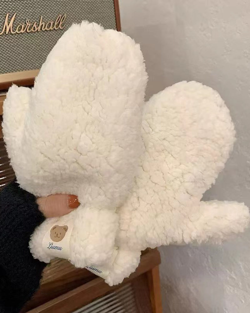 Thickened Sherpa Insulated Teddy Bear Gloves