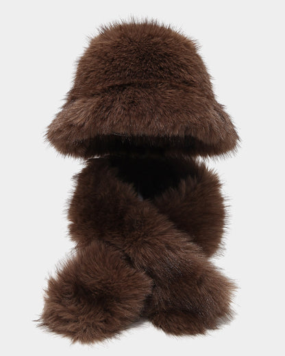 Solid Color Fluffy Plush Two-Piece Set: Scarf & Fisherman Hat