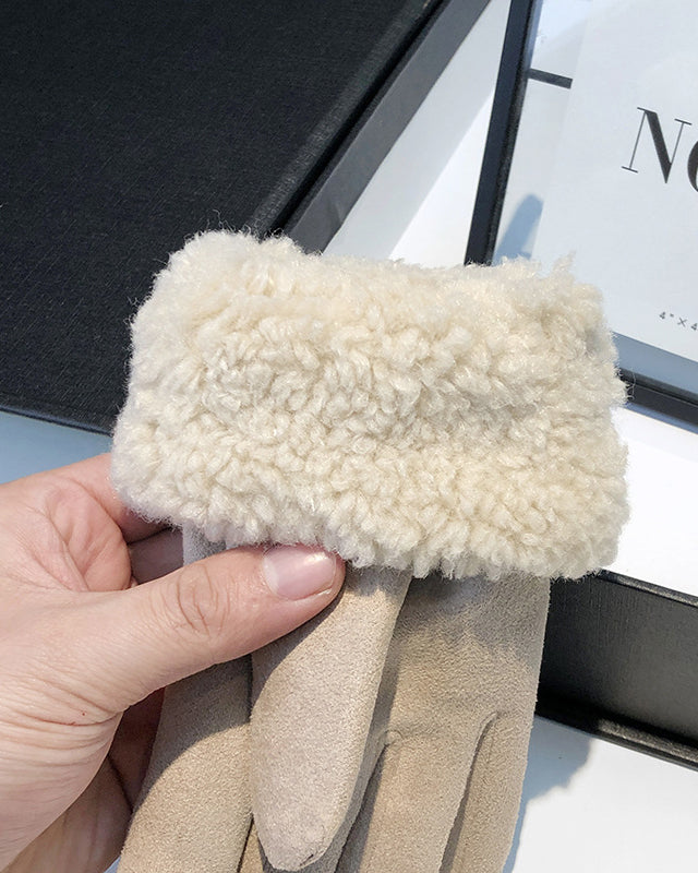 Lamb Plush Padded Warm Outdoor Gloves