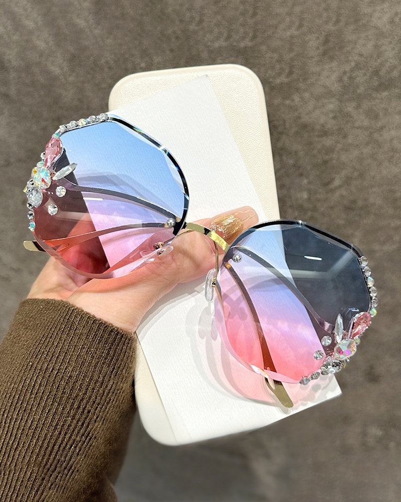 Fashion Rhinestone Sparkling Polygonal Frameless Women's Glasses