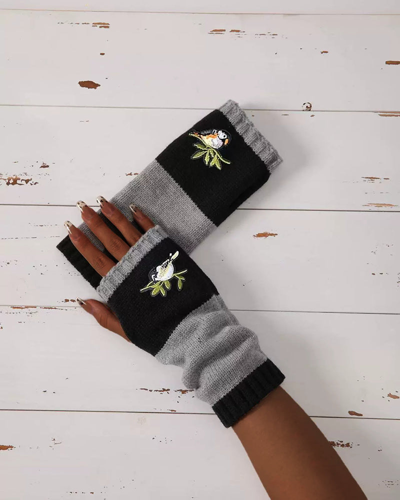 Winter Women's Knitted Gloves Fashion Warm Stitching Embroidered Gloves Women