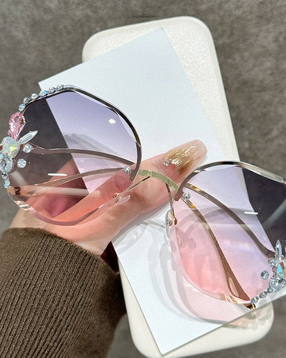 Fashion Rhinestone Sparkling Polygonal Frameless Women's Glasses