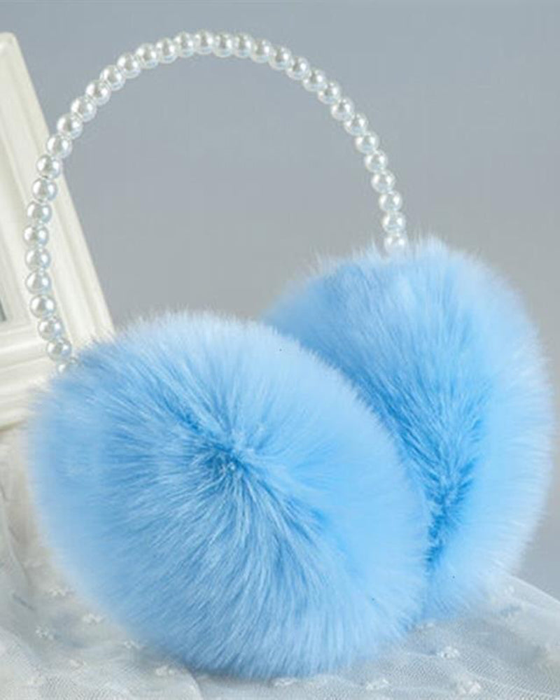 Pearl-Embellished Rabbit Fur Thickened Insulated Earmuffs