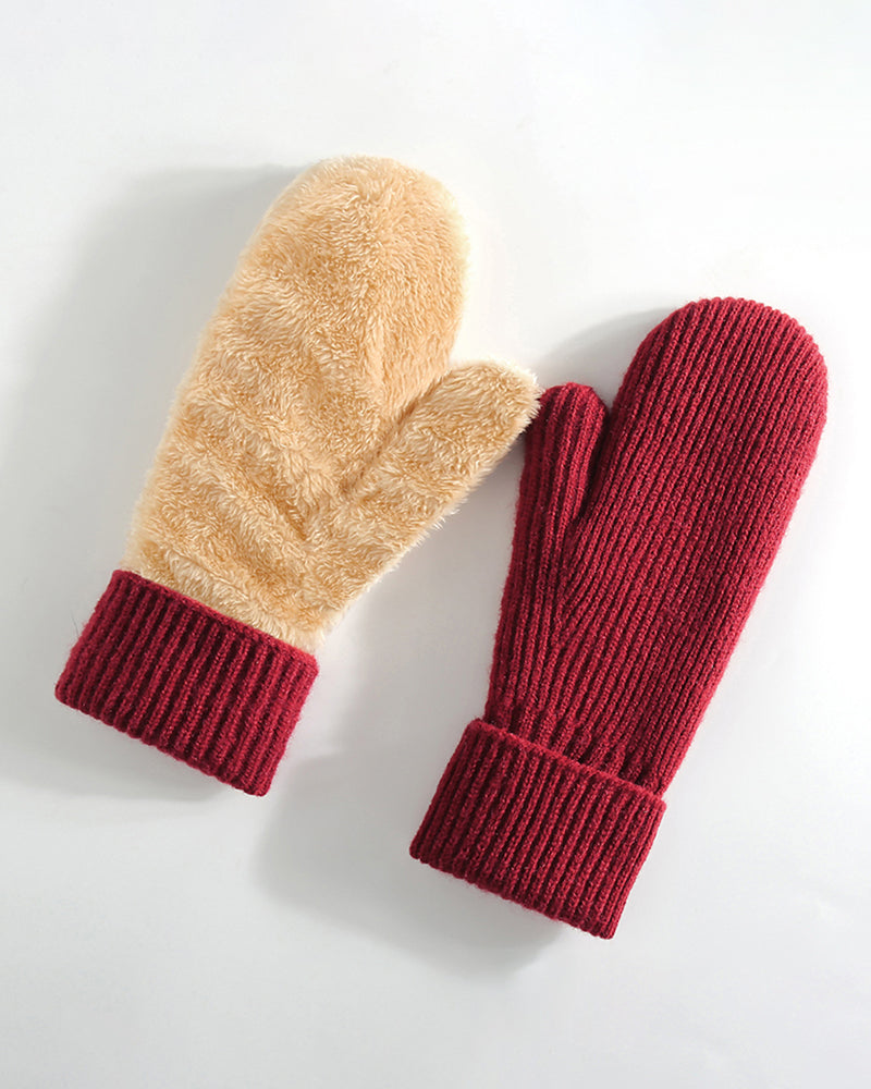 Fleece-lined Thickened Thermal Knitted Ski Gloves