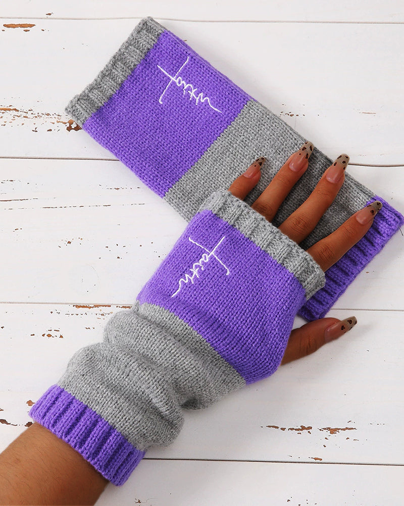 Winter Women's Knitted Gloves Fashion Warm Stitching Embroidered Gloves Women