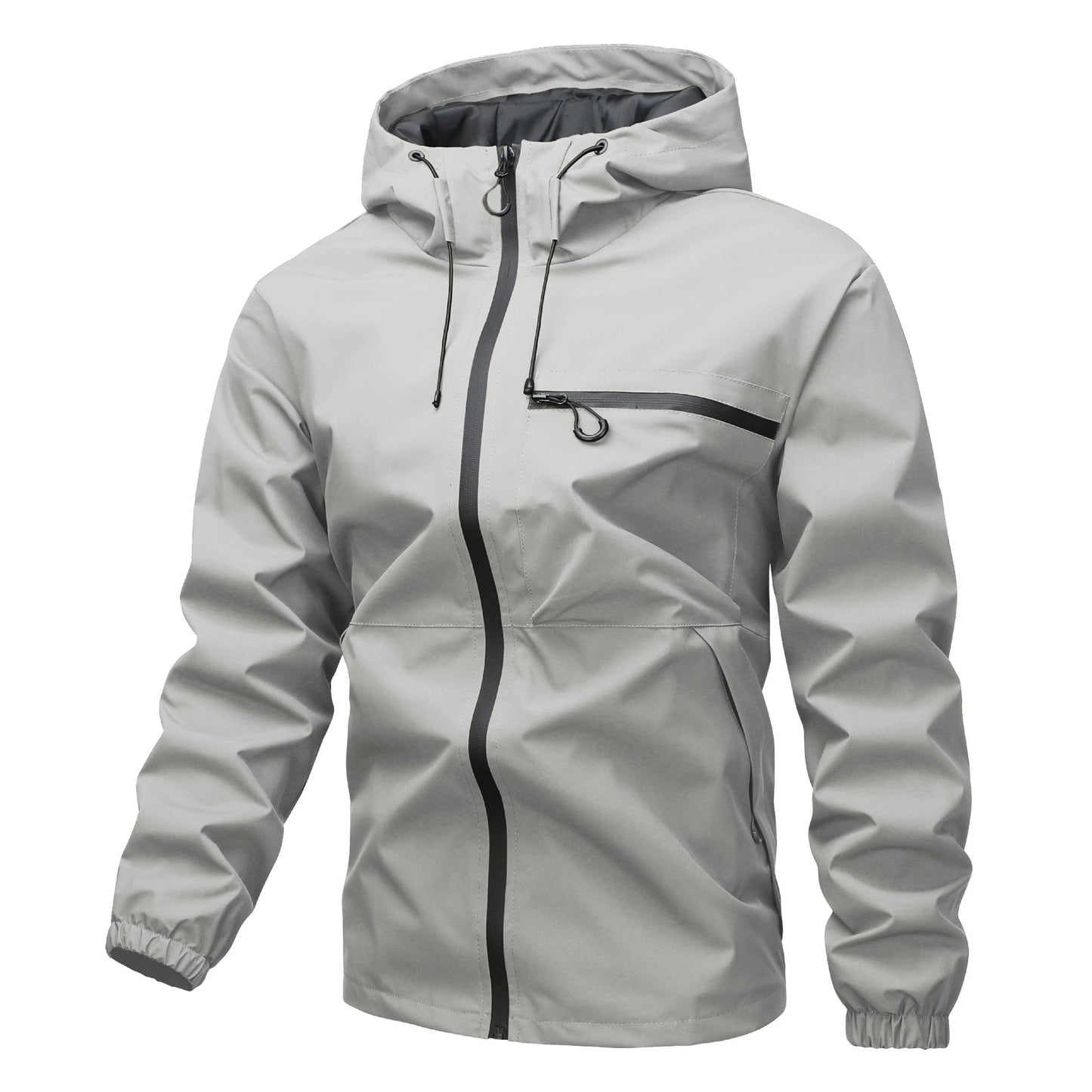 Solid color pocket drawstring hooded jacket, waterproof and wear-resistant