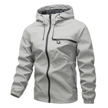 Solid color pocket drawstring hooded jacket, waterproof and wear-resistant