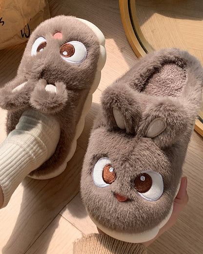 Soft-Soled Non-Slip Fleece-Lined Fluffy Ear Thermal Slippers