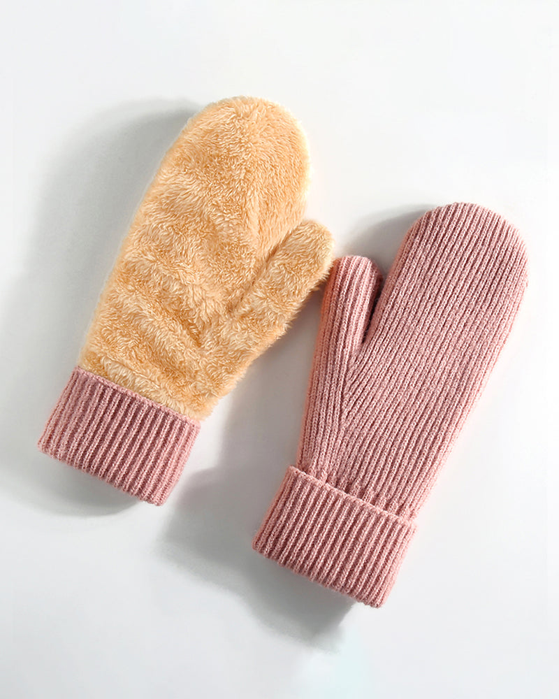 Fleece-lined Thickened Thermal Knitted Ski Gloves