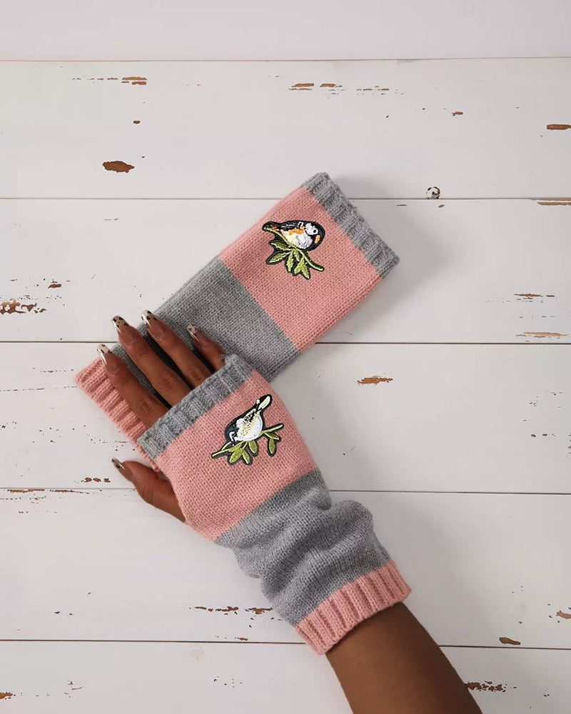 Winter Women's Knitted Gloves Fashion Warm Stitching Embroidered Gloves Women