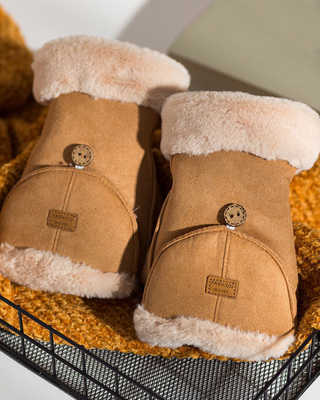 Suede Fleece-Lined Insulated Adjustable Gloves