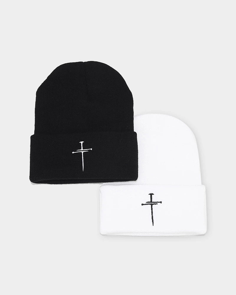 Vintage Cross Embroidered Knitted Hat-Unisex