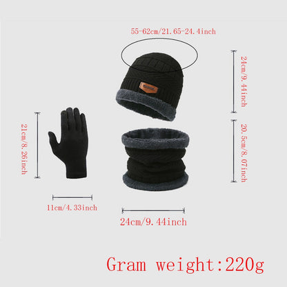 Thickened Knitted Hat Wool Gloves Scarf Hat Plus Velvet Three-piece Set