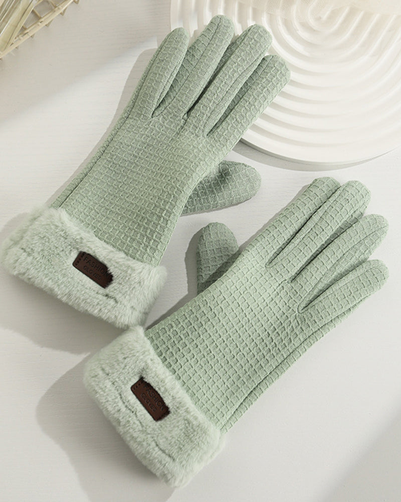 Waffle Knit Fleece-Lined Cold-Resistant Touchscreen Gloves