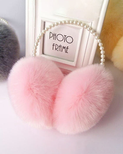 Pearl-Embellished Rabbit Fur Thickened Insulated Earmuffs