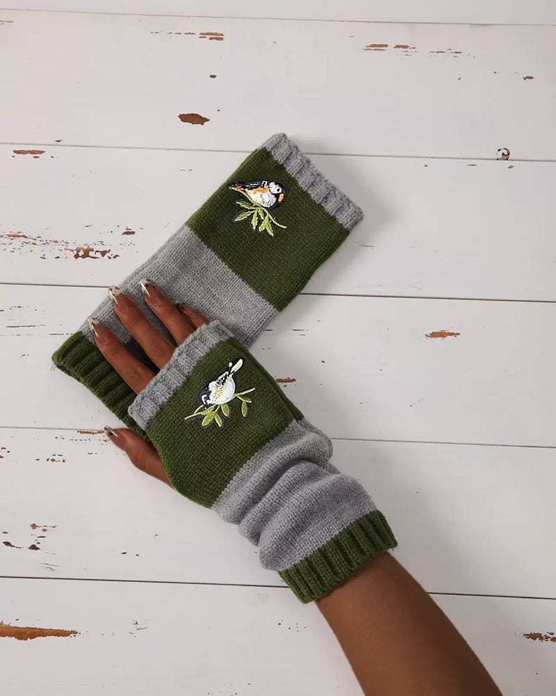 Winter Women's Knitted Gloves Fashion Warm Stitching Embroidered Gloves Women