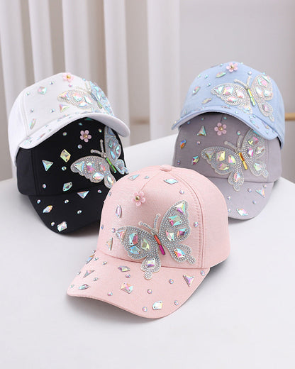 Colorful Glass Rhinestone Butterfly Baseball Cap