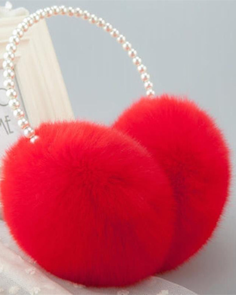 Pearl-Embellished Rabbit Fur Thickened Insulated Earmuffs