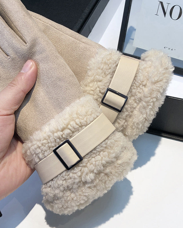 Lamb Plush Padded Warm Outdoor Gloves