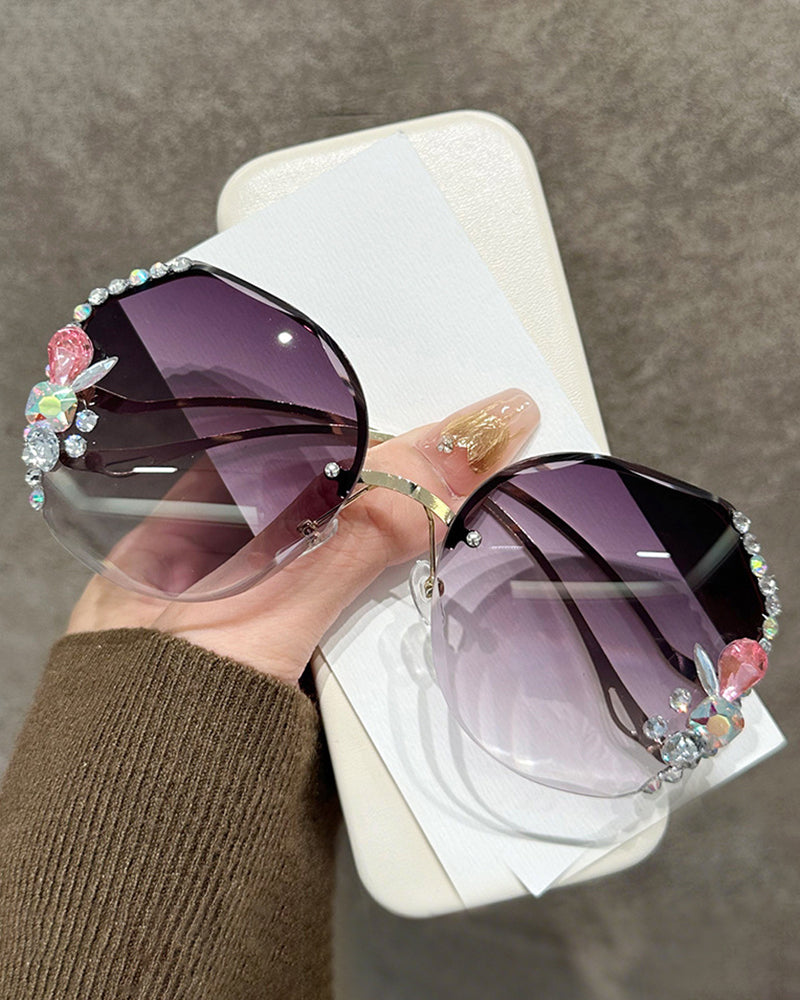 Fashion Rhinestone Sparkling Polygonal Frameless Women's Glasses