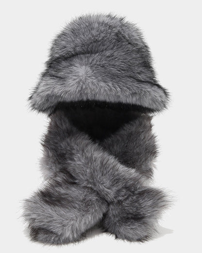 Solid Color Fluffy Plush Two-Piece Set: Scarf & Fisherman Hat