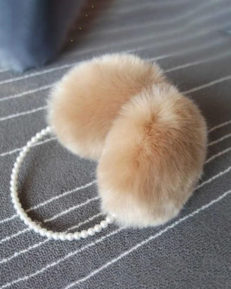 Pearl-Embellished Rabbit Fur Thickened Insulated Earmuffs