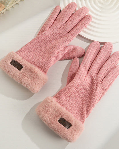 Waffle Knit Fleece-Lined Cold-Resistant Touchscreen Gloves