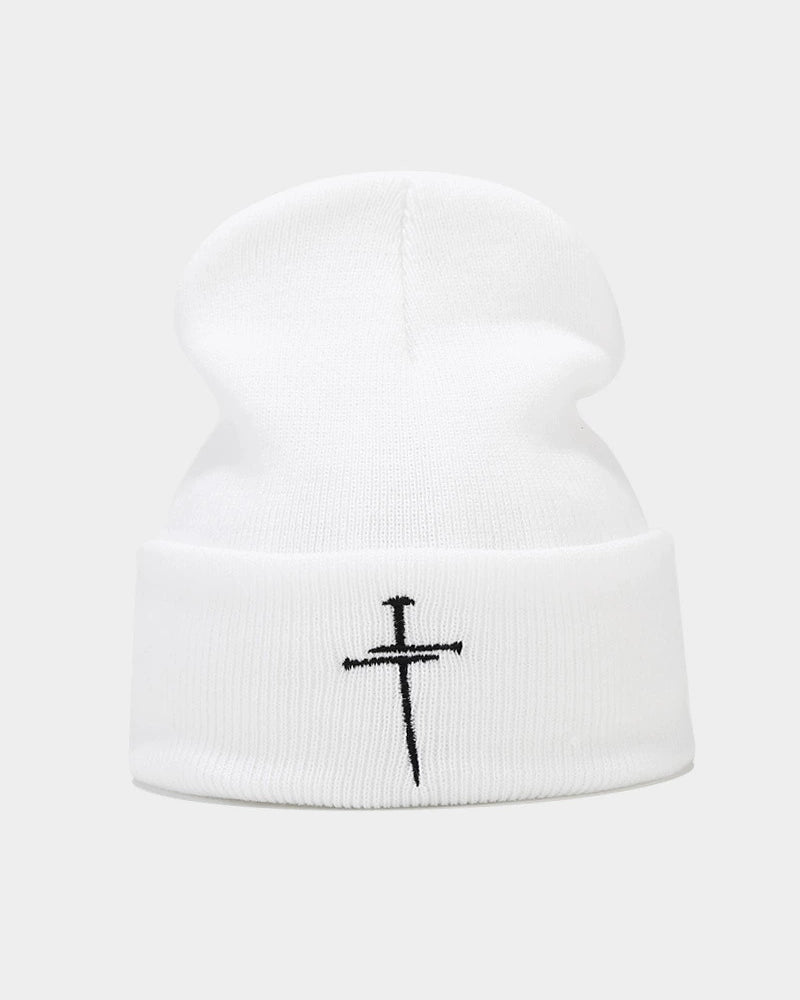 Vintage Cross Embroidered Knitted Hat-Unisex
