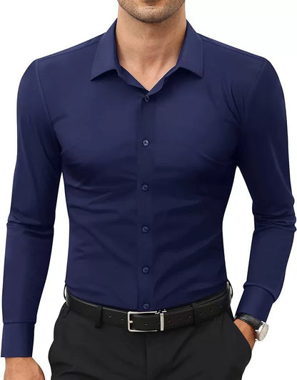 GGT Men's Super Stretch Dress Shirt, Quick-Drying, Breathable and Wrinkle-Resistant