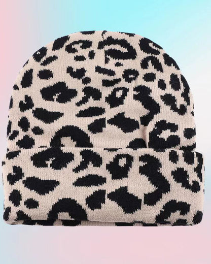 Unisex High-Quality Multicolor Cow Print Western Style Moire Knit Beanie