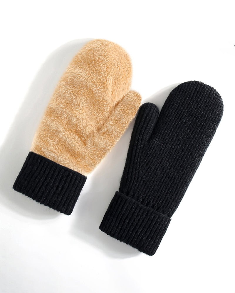 Fleece-lined Thickened Thermal Knitted Ski Gloves