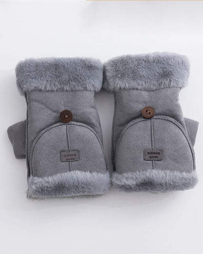 Suede Fleece-Lined Insulated Adjustable Gloves
