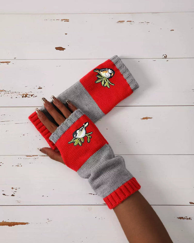 Winter Women's Knitted Gloves Fashion Warm Stitching Embroidered Gloves Women