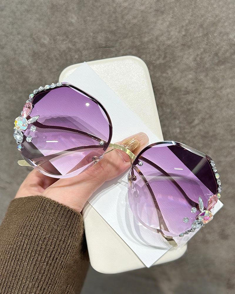 Fashion Rhinestone Sparkling Polygonal Frameless Women's Glasses